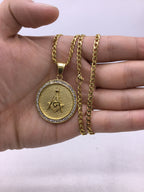 18k gold over stainless steel Medallion with Cubic Zirconia includes Cuban link chain set