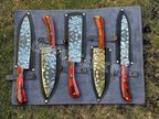 D2 steel laser Etched Blades 5 pieces chef knives set