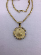 18k gold over stainless steel Medallion with Cubic Zirconia includes Cuban link chain set