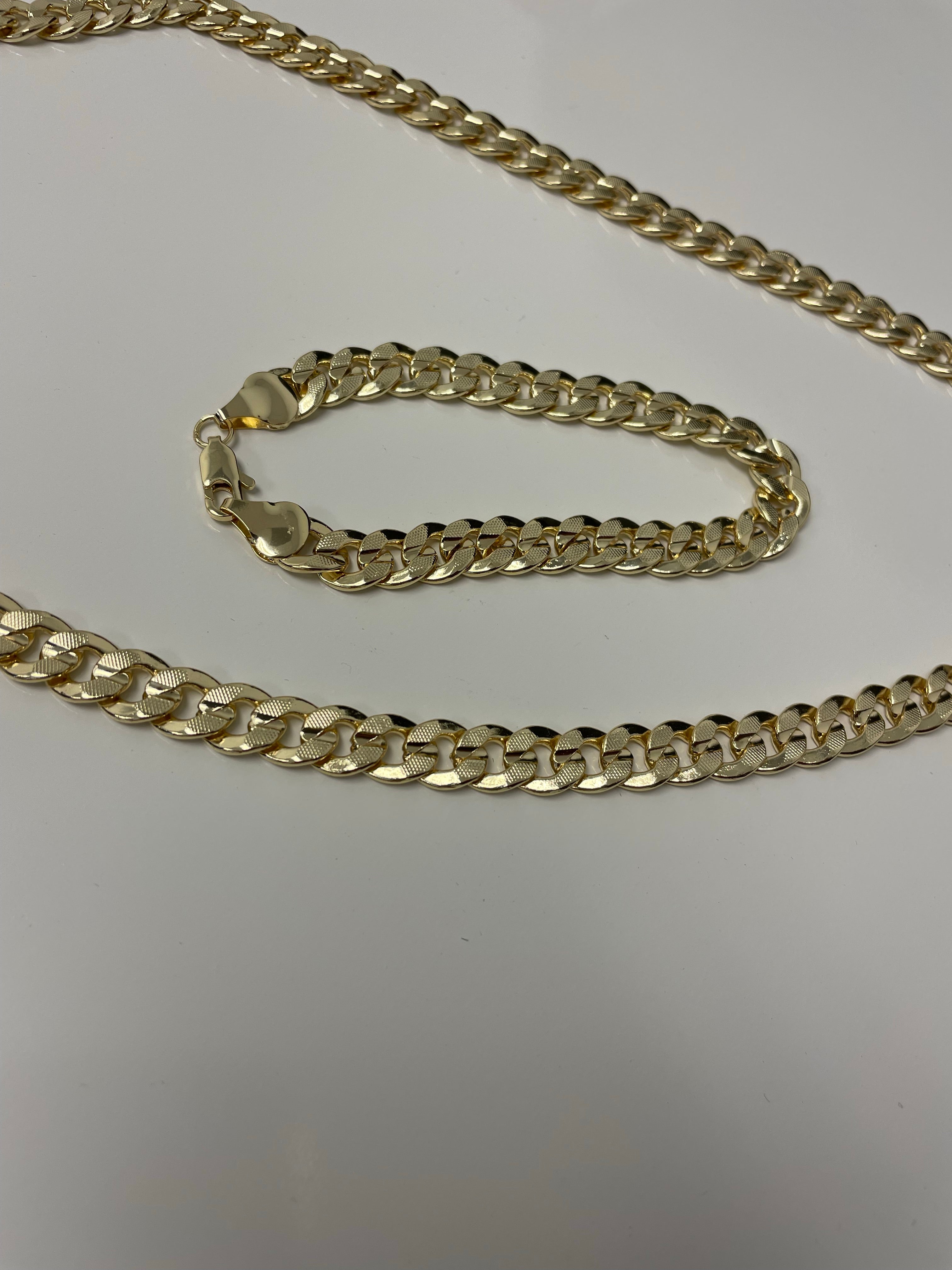 Cuban Link Diamond Cut 14K Gold Filled Necklace 24" Chain and 8.5" Bracelet Jewelry Chain Set
