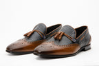 The Istanbul Tan & Navy Blue Leather Tassel Loafer Men Shoe