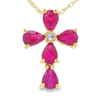Ruby Diamond Cross Religious Pendant 10KT Yellow Gold