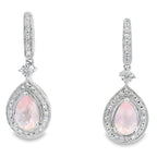 Rose Quartz Diamond Dangle Earrings 10KT White Gold