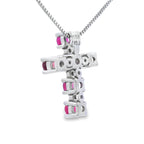 Ruby Diamond Cross Religious Pendant 10KT White Gold