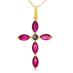 Ruby Diamond Cross Religious Pendant 10KT Yellow Gold