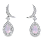 Rose Quartz Diamond Dangle Earrings 10KT White Gold