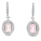 Rose Quartz Diamond Dangle Earrings 10KT White Gold