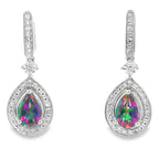 Mystic Fire Topaz Dangle Earrings 10KT White Gold