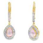 Rose Quartz Diamond Dangle Earrings 10KT Yellow Gold