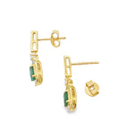 .95ct Emerald Diamond Dangle Earrings 10KT Yellow Gold