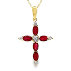 Ruby Diamond Cross Religious Pendant 10KT Yellow Gold