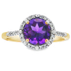 Natural 1.35ct Amethyst Diamond Ring 10KT Yellow Gold