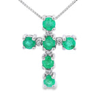 Emerald Diamond Cross Religious Pendant 10KT White Gold