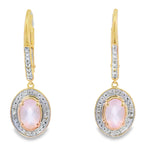 Rose Quartz Diamond Dangle Earrings 10KT Yellow Gold