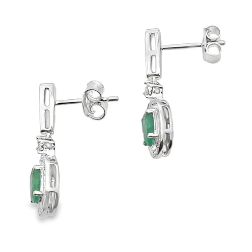 .95ct Emerald Diamond Dangle Earrings 10KT White Gold