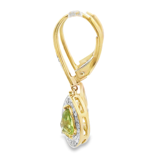 .96ct Peridot Diamond Dangle Earrings 10KT Yellow Gold