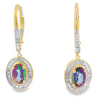 Mystic Fire Topaz Dangle Earrings 10KT Yellow Gold