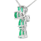 Emerald Diamond Cross Religious Pendant 10KT White Gold