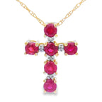 Ruby Diamond Cross Religious Pendant 10KT Yellow Gold