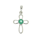 .19ct Emerald Cross Religious Pendant 10KT White Gold