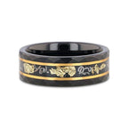 INFINIA Black Tungsten Band with Meteorite Inlay and Gold Flakes - 8mm
