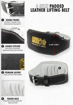 GW 6- Inch Padded Leather Lifting Belt - Black/Black