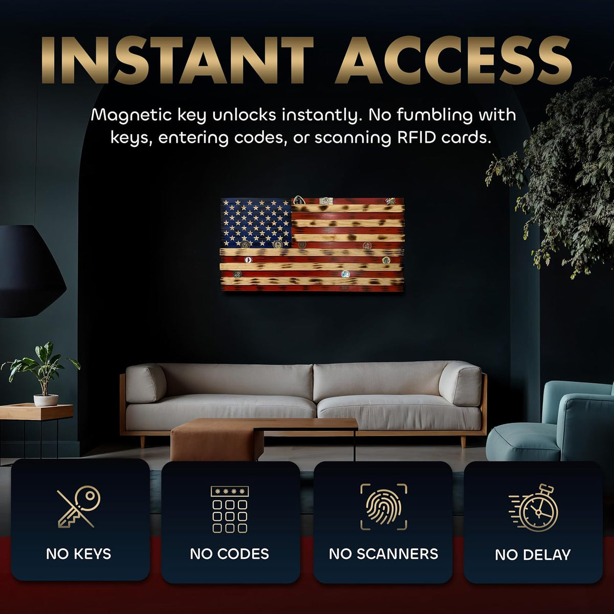 American Flag Challenge Coin Display with Hidden Gun Storage – Holds 100 Coins