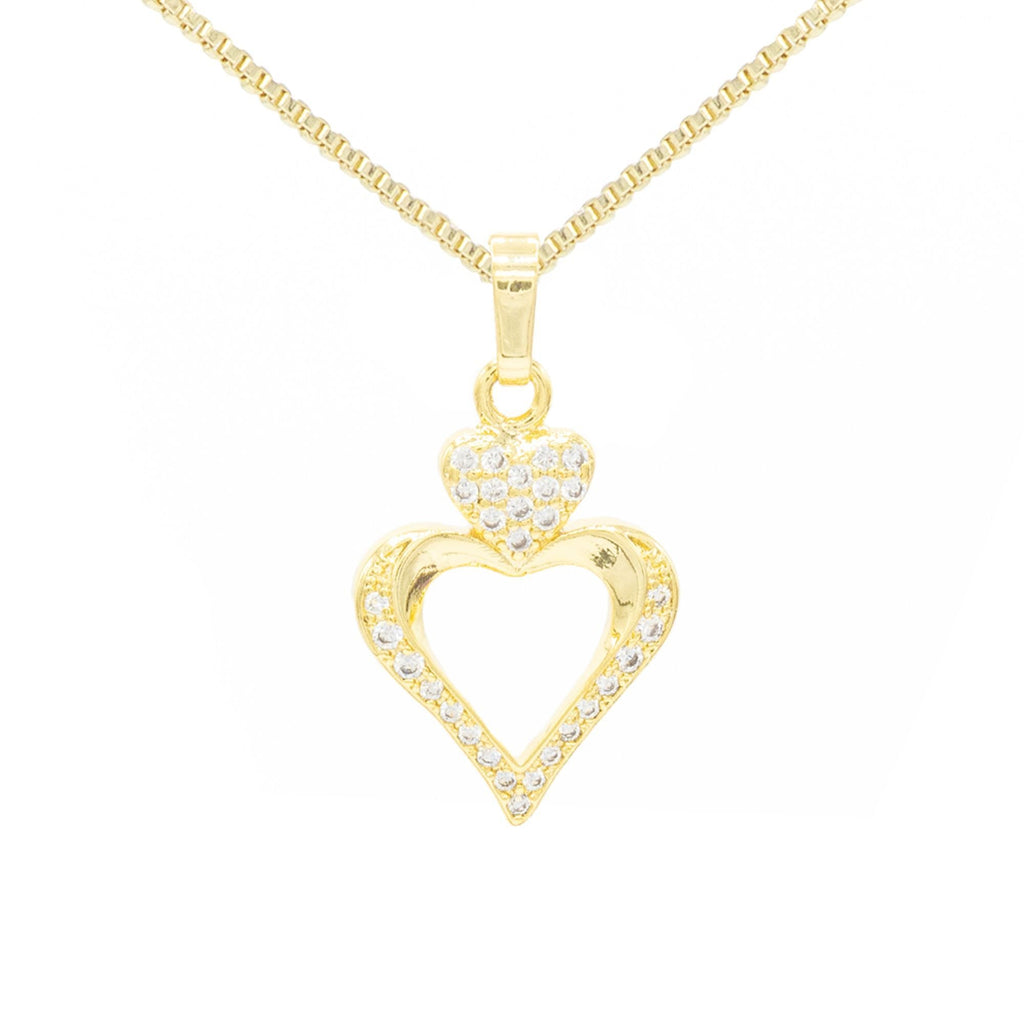 Cubic Zirconia 14K Gold Filled Two Hearts Pendant Necklace Set