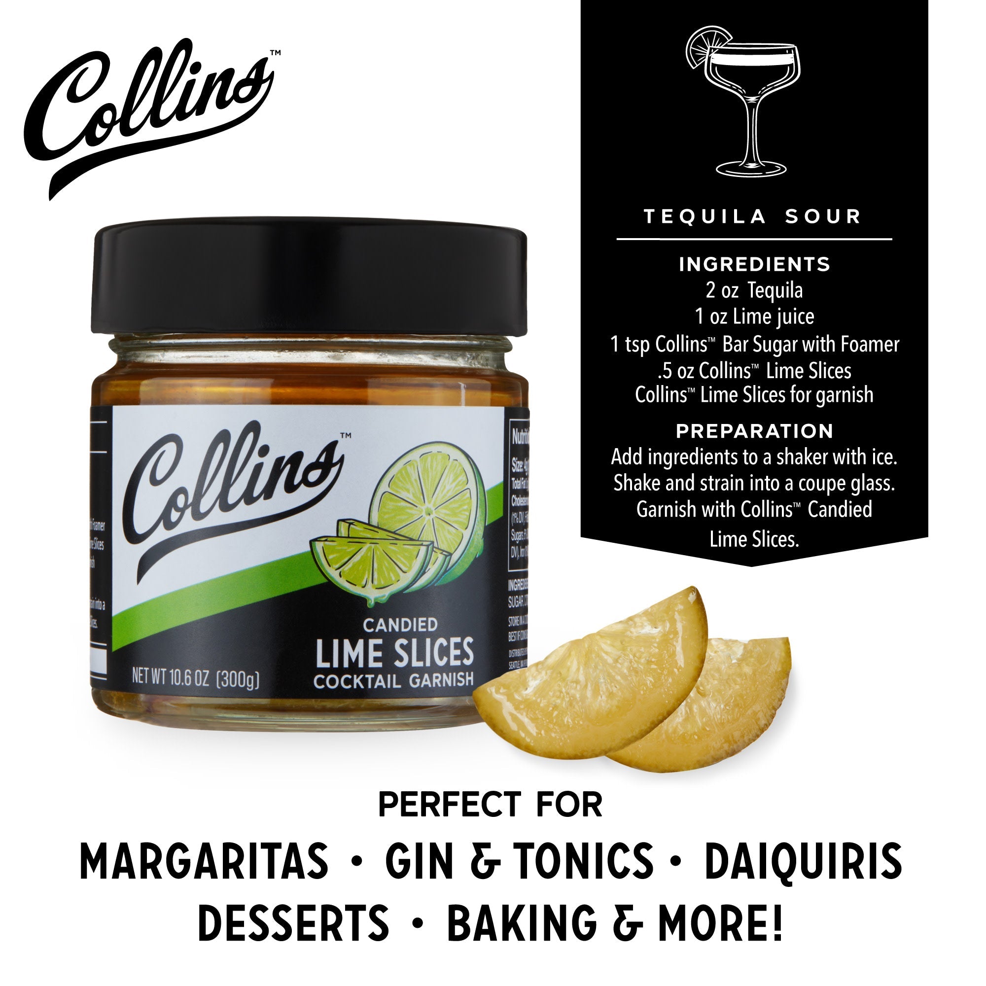 Collins Candied Lime Slices in Syrup 10.6 oz , Set of 6