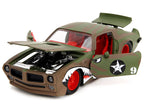 1972 Pontiac Firebird #9 Green Camouflage Flames with Graphics and Red Interior "Bigtime Muscle" Series 1/24 Diecast Model Car by Jada