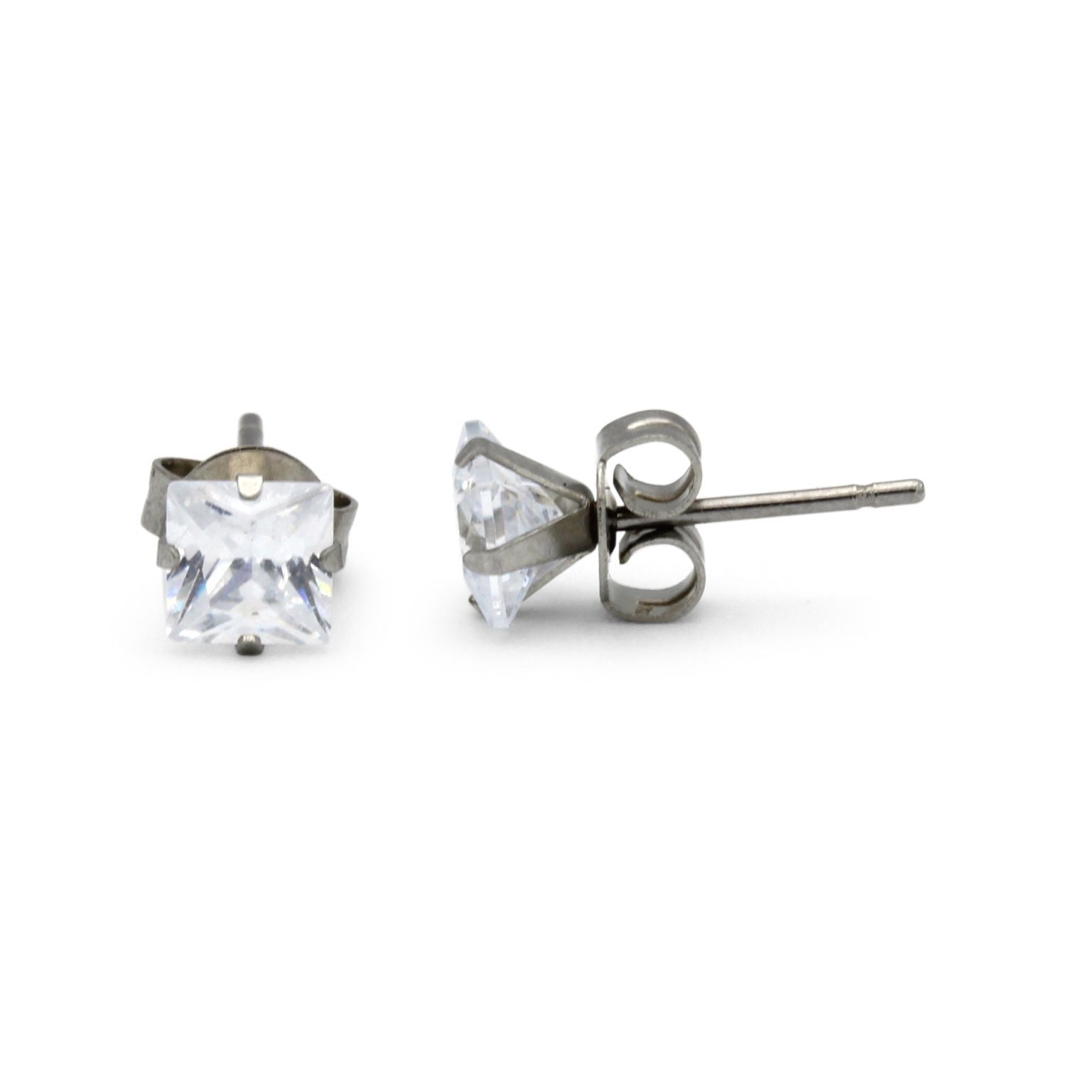 Cubic Zirconia Square Silver Stud Earrings Set Of 4 Stainless Steel Jewelry Men Women