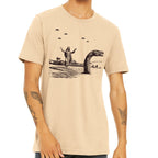 Jesus Christ Riding The Loch Ness Monster Men's Tshirt | Guys Funny Dinosaur Tee | Humorous Religious Tee with Jesus and Nessie