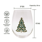 Bedazzled Christmas Tree Stemless Wine Glasses