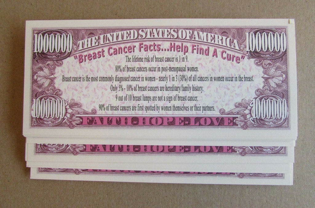 💗 100-Pack Breast Cancer Awareness Novelty Bills – High Quality Educational Gag Money