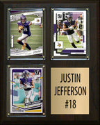 Justin Jefferson 18 3 Card Plaque Donruss Fleer Topps 2023 2024 Minnesota Vikings