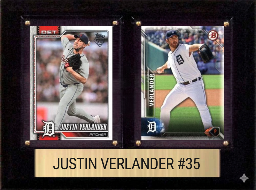 Justin Verlander Detroit Tigers Fan Gift Plaque 6x8 2 Cards Topps, Bowman 2024 2025 2026
