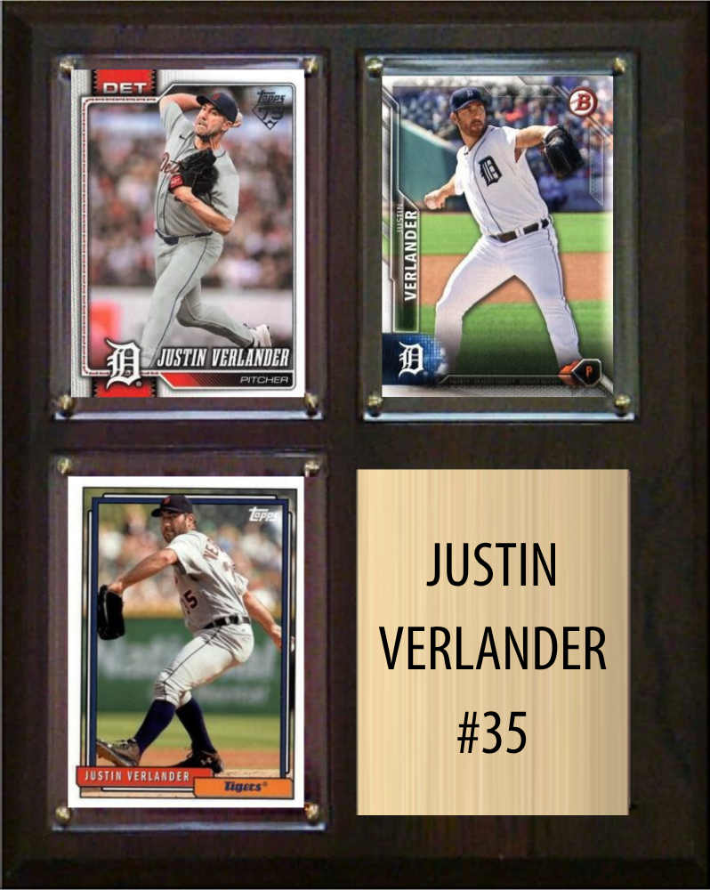 Justin Verlander Detroit Tigers Fan Gift Plaque 8x10 3 Cards Topps, Bowman 2024 2025 2026