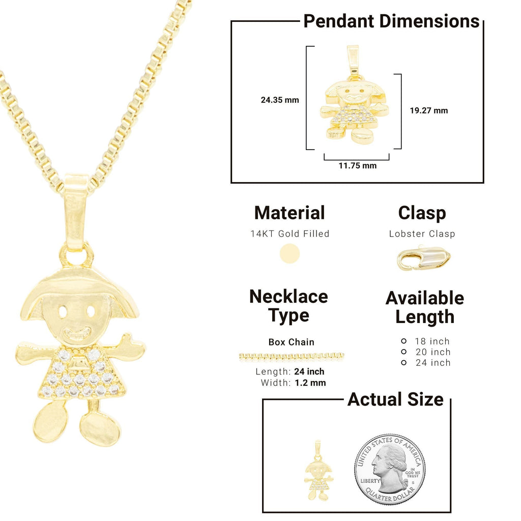 Happy Girl Cubic Zirconia Pendant With Necklace Set 14K Gold Filled