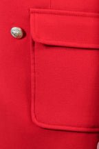 Metal Buttoned Double Breasted Burgundy Men Coat - Wessi