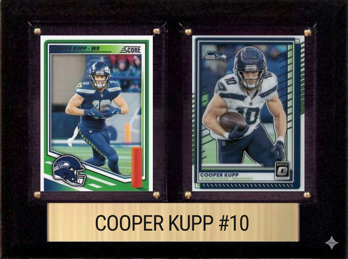 Cooper Kupp Seattle Seahawks Fan Gift Plaque 6x8 2 Cards Prizm, Donruss, Score 2024 2025 2026