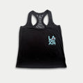 LA Gear Women’s Racerback Tank | Black with Aqua x Pink Logo