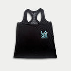 LA Gear Women’s Racerback Tank | Black with Aqua x Pink Logo
