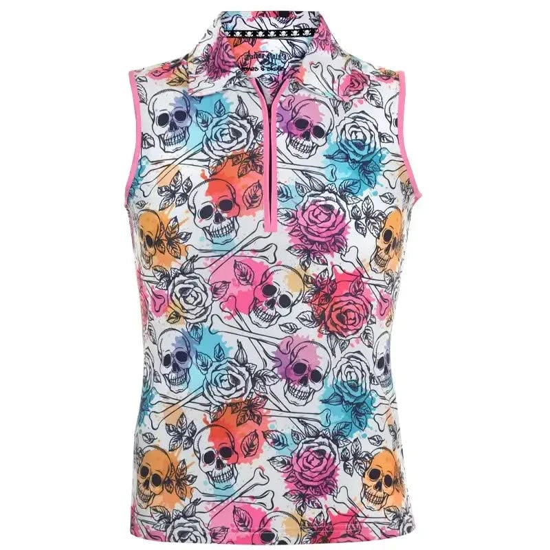 Ladies Skull & Roses Cool-Stretch Golf Shirt (Multicolor)