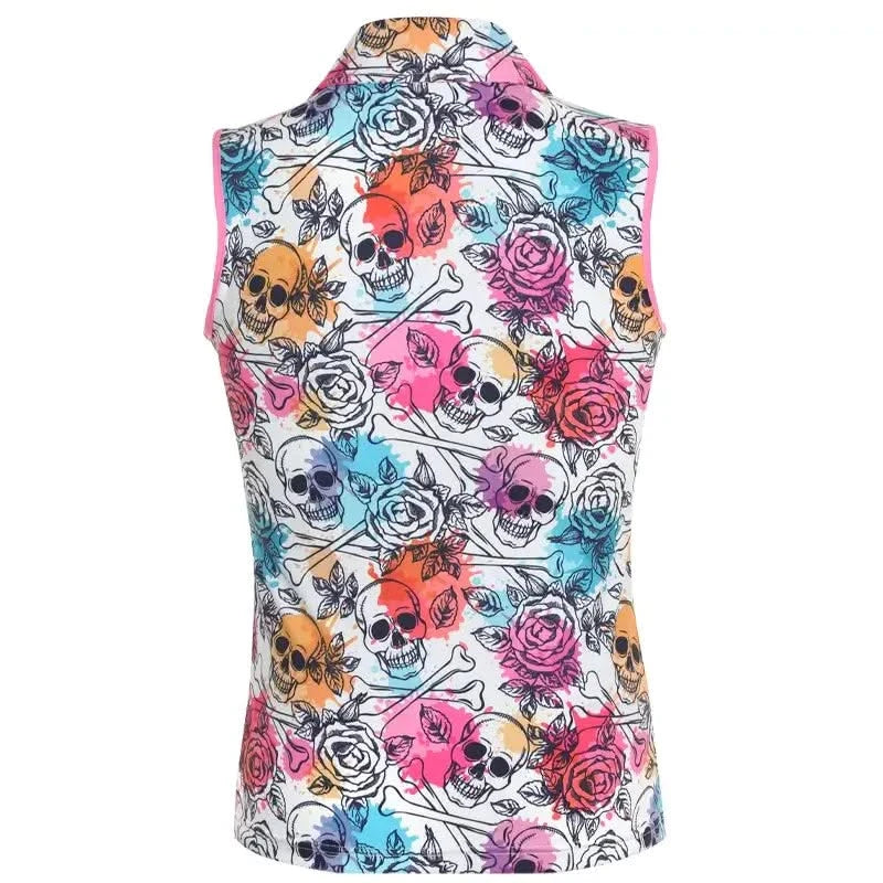 Ladies Skull & Roses Cool-Stretch Golf Shirt (Multicolor)