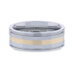 LAZIO 14k Gold Inlay with Grooved Edges Tungsten Polished Wedding Band - 8mm