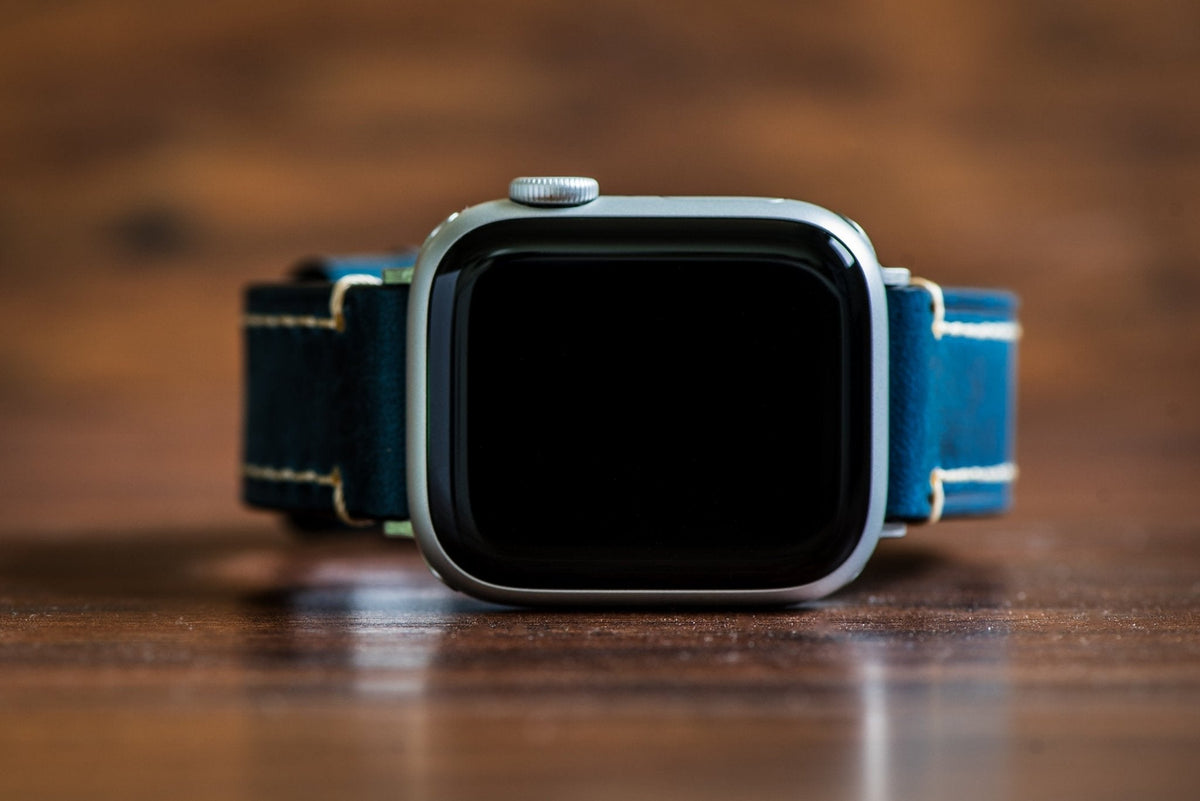 Leather Border Stitch Band - For Apple Watch - Blue Jeans