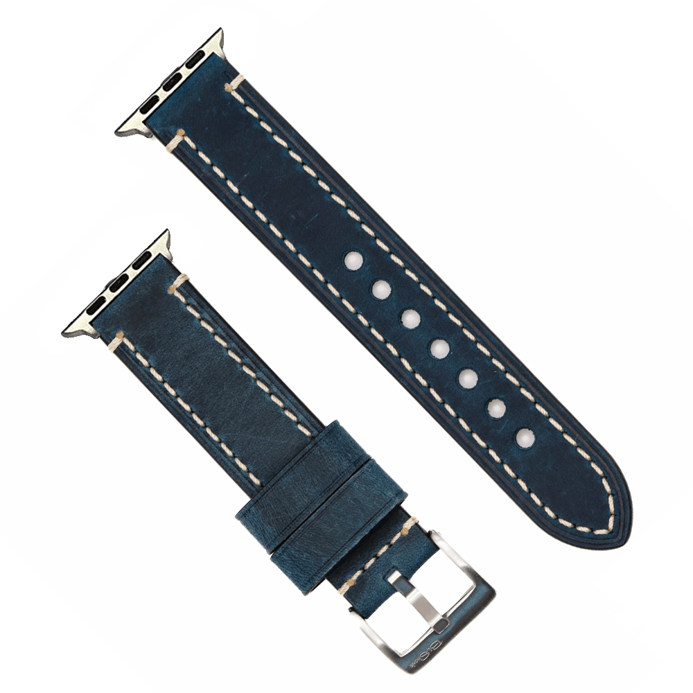 Leather Border Stitch Band - For Apple Watch - Blue Jeans