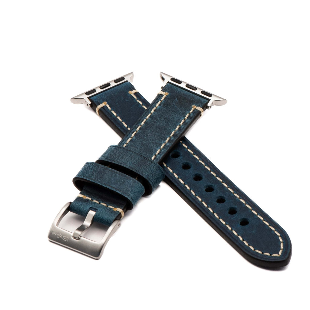 Leather Border Stitch Band - For Apple Watch - Blue Jeans