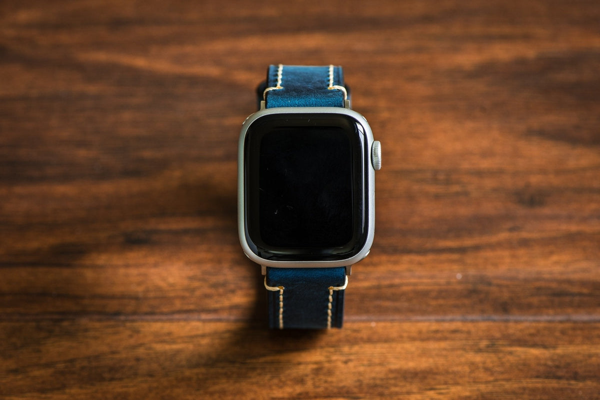 Leather Border Stitch Band - For Apple Watch - Blue Jeans