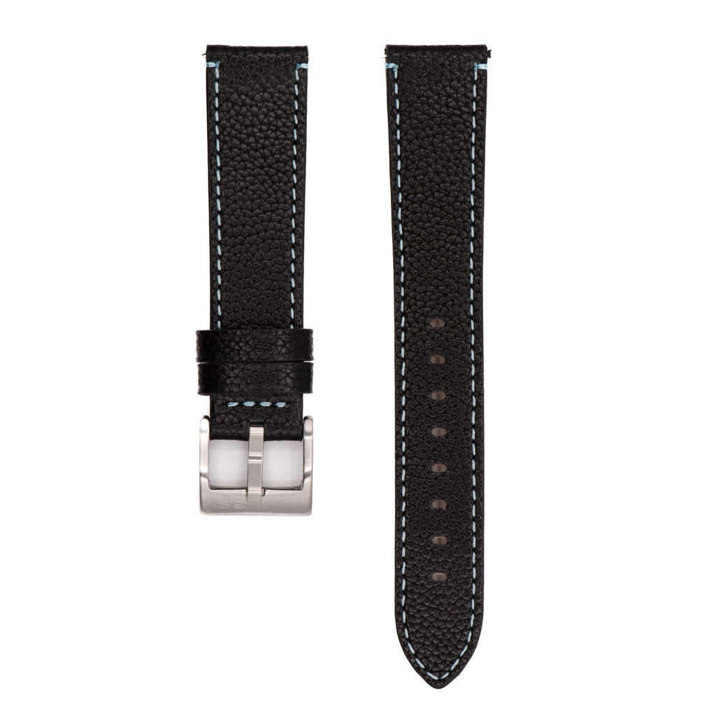 Leather - Contrast Stitch Black with Light Blue